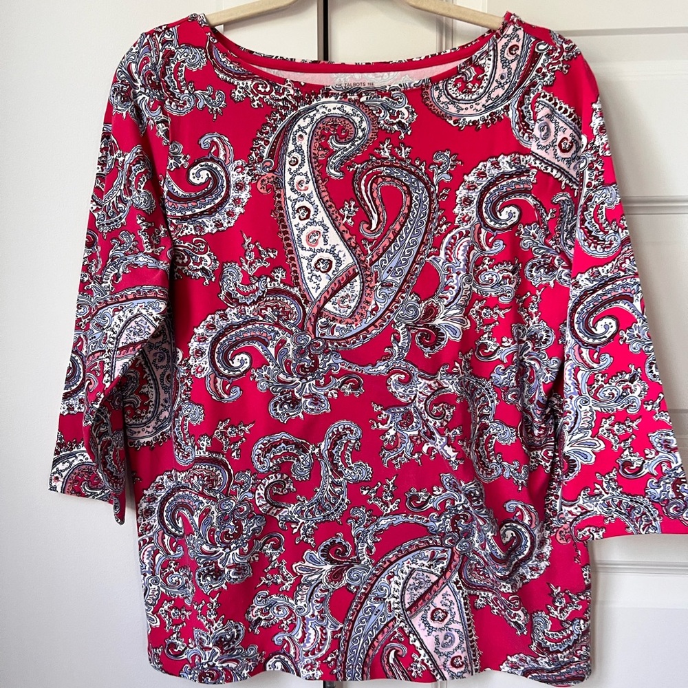 Talbots Red Paisley Stretch Cotton Top – Plus X (1X)
